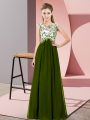 Olive Green Chiffon Zipper Scoop Sleeveless Floor Length Vestidos de Damas Beading and Appliques