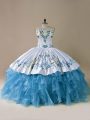 Fashion Sweetheart Sleeveless Organza Quinceanera Dresses Embroidery and Ruffles Lace Up