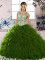 Chic Floor Length Green Sweet 16 Dress Organza Sleeveless Beading and Ruffles