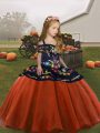 Graceful Rust Red Straps Lace Up Embroidery Kids Pageant Dress Sleeveless