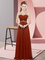 Floor Length Backless Prom Dresses Rust Red for Prom and Party and Military Ball with Beading