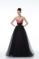 Sleeveless Tulle Floor Length Zipper Prom Party Dress in Black with Beading