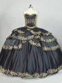 Suitable Black Lace Up Sweetheart Embroidery Sweet 16 Dresses Satin Sleeveless