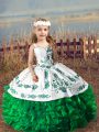 Custom Fit Green Sleeveless Organza Lace Up Kids Pageant Dress for Wedding Party