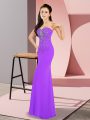Simple Lavender Zipper Evening Dress Beading Sleeveless Floor Length
