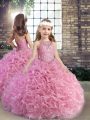 Pink Scoop Lace Up Beading Kids Pageant Dress Sleeveless