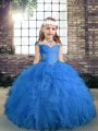 Latest Sleeveless Lace Up Floor Length Beading and Ruffles Kids Formal Wear