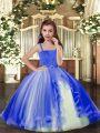 Sleeveless Tulle Floor Length Lace Up Kids Pageant Dress in Blue with Beading