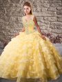 Sleeveless Court Train Lace Up Beading and Ruffled Layers Quince Ball Gowns