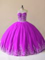 Unique Sweetheart Sleeveless Tulle Ball Gown Prom Dress Embroidery Lace Up