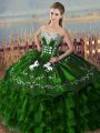 Green Quinceanera Dress Sweet 16 and Quinceanera with Embroidery and Ruffles Sweetheart Sleeveless Lace Up