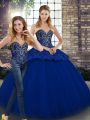 Floor Length Two Pieces Sleeveless Royal Blue 15 Quinceanera Dress Lace Up