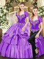Customized Beading and Ruffled Layers Quinceanera Gown Lavender Lace Up Sleeveless Floor Length