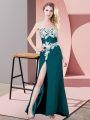 Captivating Teal Sleeveless Lace and Appliques Floor Length Prom Evening Gown
