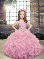 Nice Lilac Ball Gowns Straps Sleeveless Tulle Floor Length Lace Up Beading and Ruffles Pageant Dress for Teens