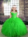 Green Lace Up Little Girls Pageant Dress Wholesale Beading and Ruffles Sleeveless Floor Length