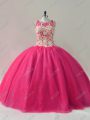 Stylish Tulle Scoop Sleeveless Lace Up Beading 15th Birthday Dress in Hot Pink