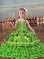 Eye-catching Organza Lace Up High School Pageant Dress Sleeveless Floor Length Beading and Embroidery and Ruffled Layers