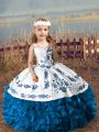 Dramatic Blue Sleeveless Organza Lace Up Pageant Dress for Womens for Wedding Party