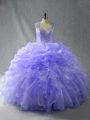 Lavender Ball Gowns Beading and Ruffles Sweet 16 Quinceanera Dress Zipper Organza Sleeveless Floor Length