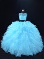 Floor Length Aqua Blue Sweet 16 Dresses Scoop Sleeveless Zipper