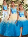 Wonderful Floor Length Backless Quinceanera Gown Multi-color for Military Ball and Sweet 16 and Quinceanera with Lace and Ruffles
