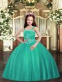 Popular Turquoise Ball Gowns Beading Little Girls Pageant Gowns Lace Up Tulle Sleeveless Floor Length