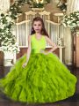 Fancy Green Halter Top Neckline Ruffles Girls Pageant Dresses Sleeveless Lace Up