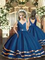 Perfect Navy Blue Ball Gowns Beading Glitz Pageant Dress Backless Organza Sleeveless Floor Length