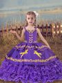 Sleeveless Floor Length Beading and Embroidery and Ruffled Layers Lace Up Little Girl Pageant Dress with Lavender
