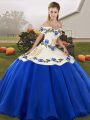 Spectacular Blue And White Organza Lace Up 15 Quinceanera Dress Sleeveless Floor Length Embroidery and Ruffles