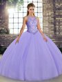 Unique Lavender Sleeveless Floor Length Embroidery Lace Up Sweet 16 Dresses