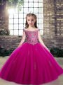 Perfect Floor Length Fuchsia Pageant Dresses Off The Shoulder Sleeveless Lace Up