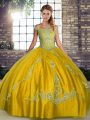 Gorgeous Tulle Sleeveless Floor Length Ball Gown Prom Dress and Beading and Embroidery