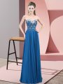 Sleeveless Chiffon Floor Length Zipper Prom Evening Gown in Blue with Beading