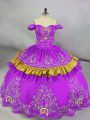 Edgy Embroidery Ball Gown Prom Dress Purple Lace Up Sleeveless Floor Length