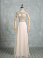 Hot Sale Champagne Empire Beading Prom Evening Gown Backless Chiffon Cap Sleeves Floor Length