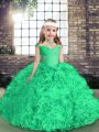 Most Popular Green Sleeveless Beading and Ruffles Floor Length Kids Pageant Dress