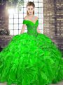 Comfortable Green Lace Up 15th Birthday Dress Beading and Ruffles Sleeveless Floor Length