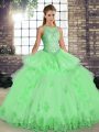 Latest Lace and Embroidery and Ruffles Quinceanera Dress Lace Up Sleeveless Floor Length