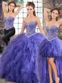 Floor Length Three Pieces Sleeveless Lavender Sweet 16 Quinceanera Dress Lace Up