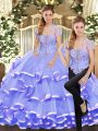 Super Lavender Sleeveless Organza Lace Up Sweet 16 Quinceanera Dress for Military Ball and Sweet 16 and Quinceanera