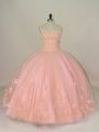 Free and Easy Pink Sweetheart Neckline Hand Made Flower Quinceanera Gown Sleeveless Lace Up