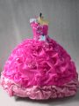Free and Easy Fuchsia Quinceanera Dress Sweet 16 and Quinceanera with Pick Ups and Hand Made Flower One Shoulder Sleeveless Lace Up