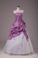 Custom Made White And Purple Strapless Neckline Embroidery and Pick Ups 15 Quinceanera Dress Sleeveless Lace Up