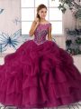 Sleeveless Beading and Pick Ups Zipper Quinceanera Dress with Fuchsia Brush Train
