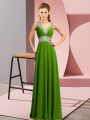 Inexpensive Floor Length Lace Up Evening Dress Green for Prom and Party with Beading