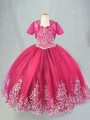 Beading and Embroidery Pageant Gowns For Girls Hot Pink Lace Up Sleeveless Floor Length