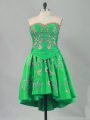 Ideal Green A-line Sweetheart Sleeveless Embroidery Mini Length Lace Up Evening Dress