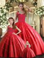 Attractive Tulle Halter Top Sleeveless Lace Up Appliques Quinceanera Gown in Red